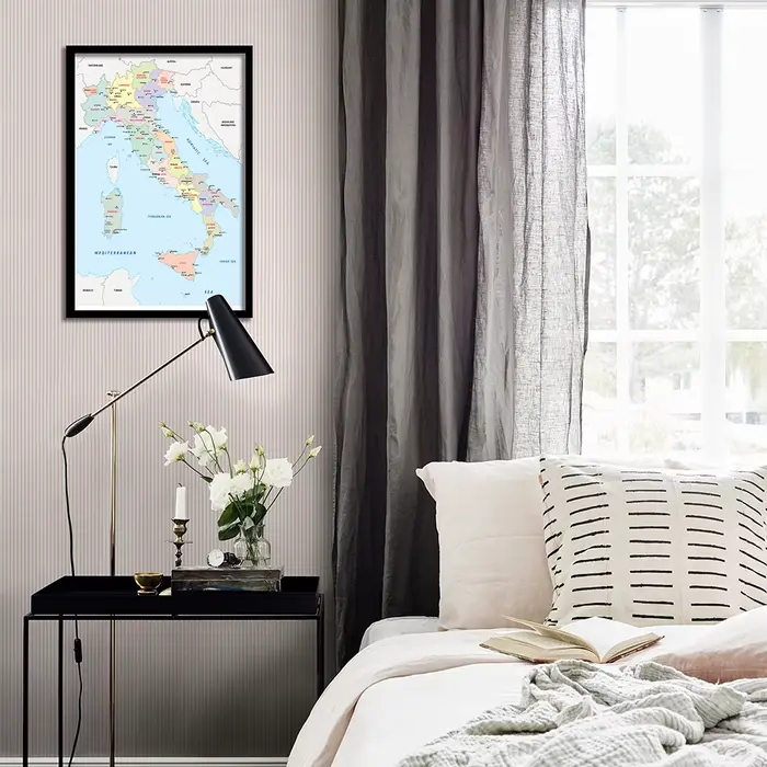Affiche d'art mural de carte politique italienne d'italie
