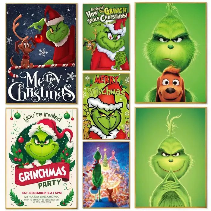 Classique chaud joyeux noël le G-Grinch affiche autocollant parfait auto-adhésif mur Art conçu pour les espaces de salle à manger de bureau à domicile