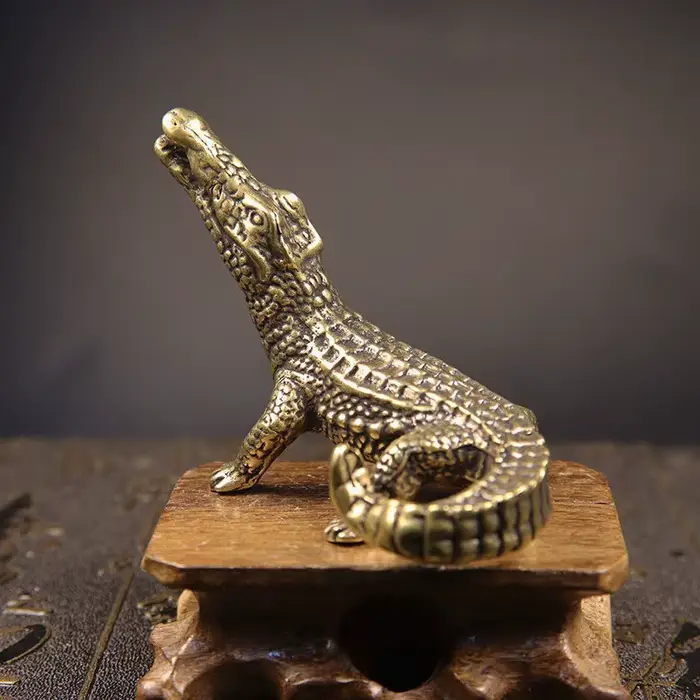 Figurines miniatures de Crocodile en Bronze Antique, Mini Statue d'alligator Vintage en laiton, orne
