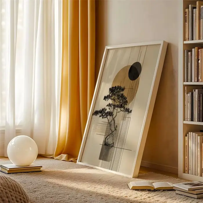 Affiche japonaise | Zen Nature impression numérique abstraite soleil Illustration sans cadre 1 pièce japon bonsaï Art