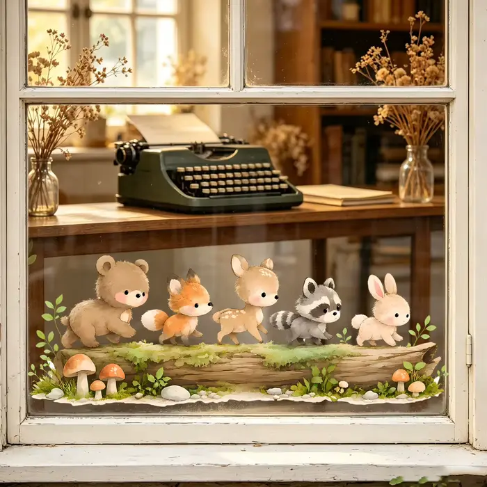 Autocollant de fenêtre animaux de la forêt pour chambre de bébé