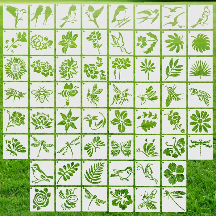 Ensemble de 60 pièces de modèles de peinture de plantes pour carte sur toile, pochoirs de dessin en 
