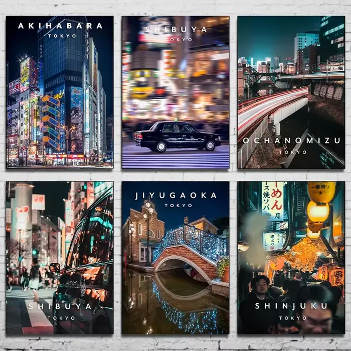 TakJapan-Affiche de Paysage, Architecture de Nuit de Rue, Impression sur Toile, Décoration Murale de Salon, Peintures Suspendues