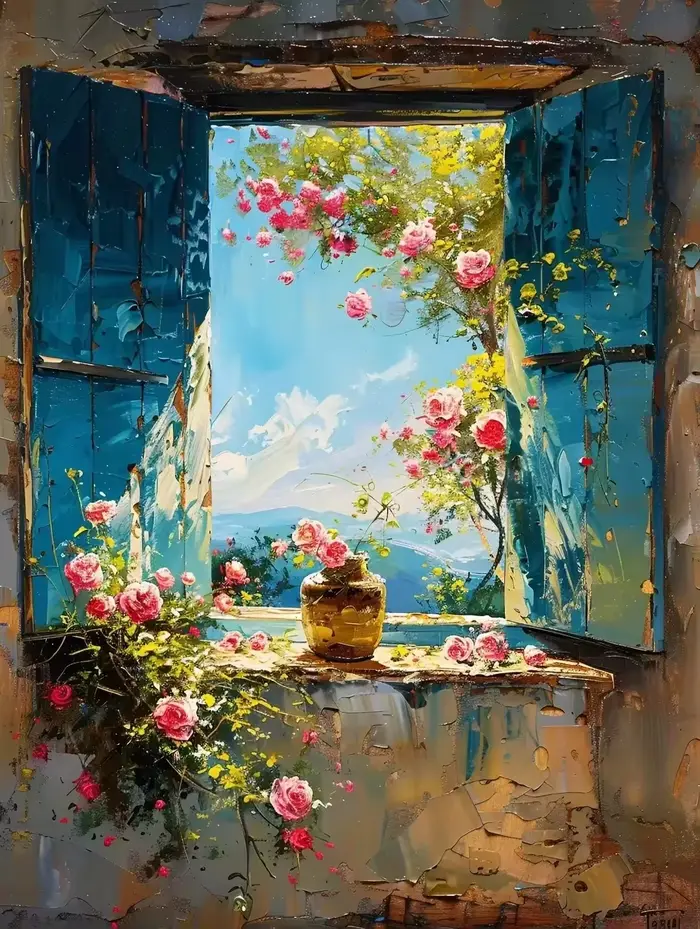 Toile de peinture de paysage de fenêtre de ville, Graffiti coloré abstrait, Art moderne, vue sur la