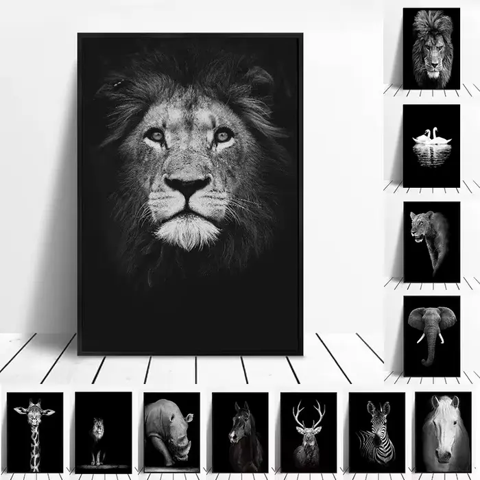 Toile peinture Animal mur Art Lion éléphant hippopotame zèbre affiche et moderne minimaliste Photo mur salon chambre décoration