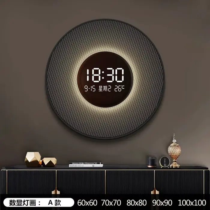 Horloge Circulaire LED pour Décoration de Salon, Affichage Numérique, Horloge Électronique d'Entrée,