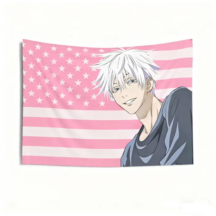 Tapisserie murale Anime Satoru Gojo, drapeaux roses, papier peint de chambre à coucher, tissu mural 