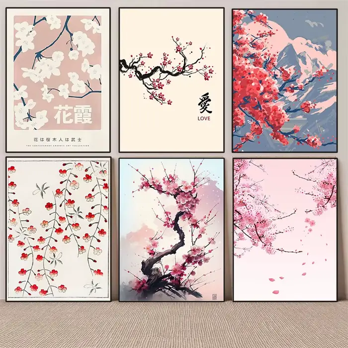 Affiches Vintage en fleurs de cerisier japonaises