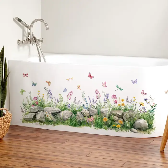 Autocollants muraux aquarelle pierres et fleurs