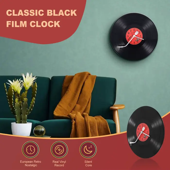 SDFC-horloge murale européenne rétro nostalgique Ultra silencieuse disque vinyle personnalité horlog