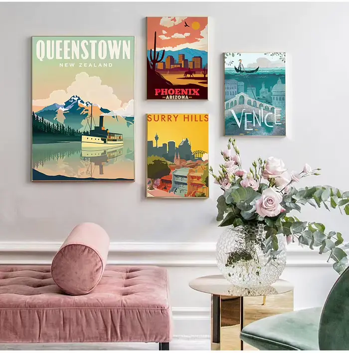 Peinture sur toile de villes de voyage célèbres