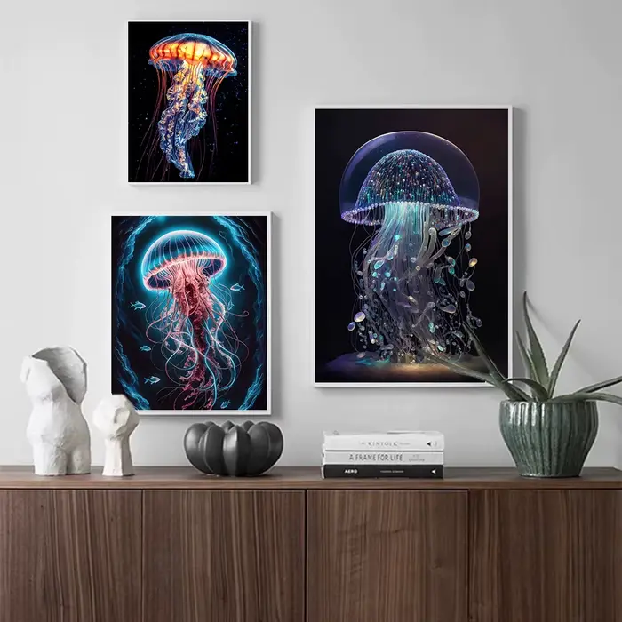 Affiches de méduses colorées vibrantes, faune marine, imprimés de corail nautique, peinture sur toile, tableau d'art mural, décor de salon de maison
