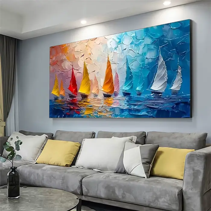 Art abstrait moderne de toile de vue de mer de voilier