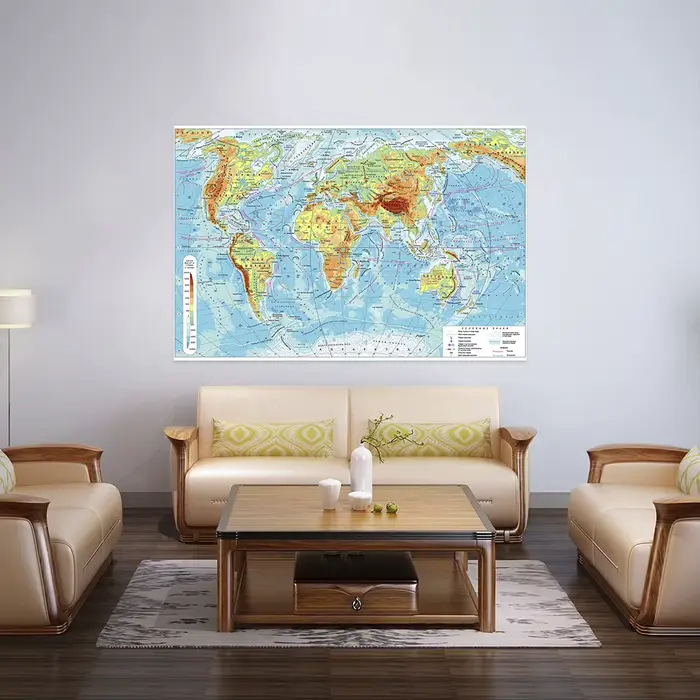Affiche murale de la carte du monde en russe