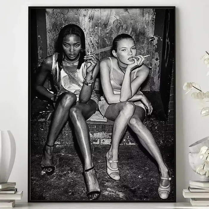 Vintage Sexy Smile Model Kate Moss Poster, Smoking Canvas Painting, Print Wall Art, Feminist Fashion