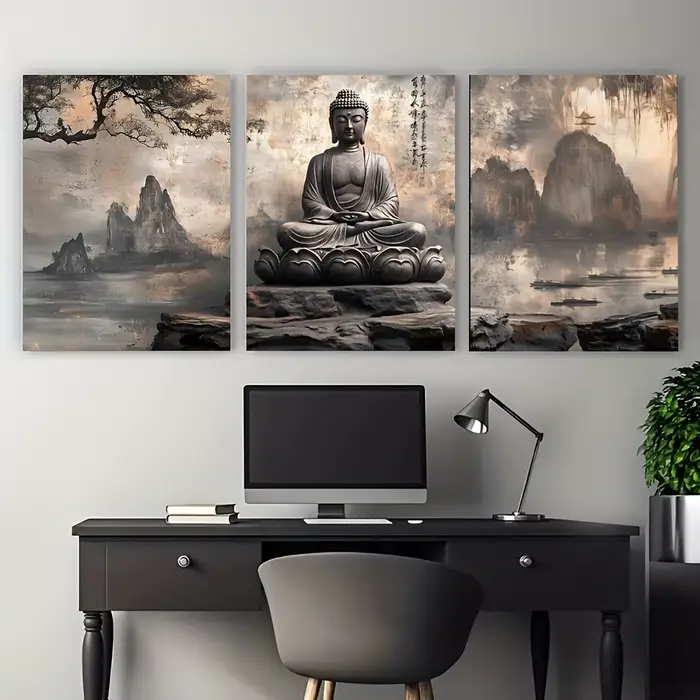 3 tableaux sur toile de méditation bouddhiste de style asiatique, adaptés à la décoration de salle de méditation, affiche cadeau spirituel