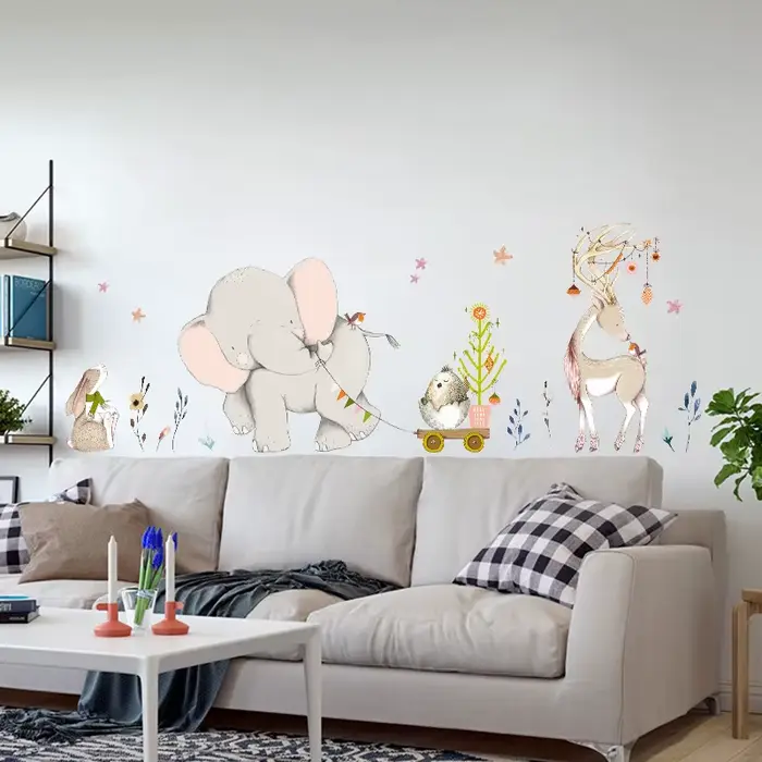 Autocollants muraux joyeux bébé éléphant lapin