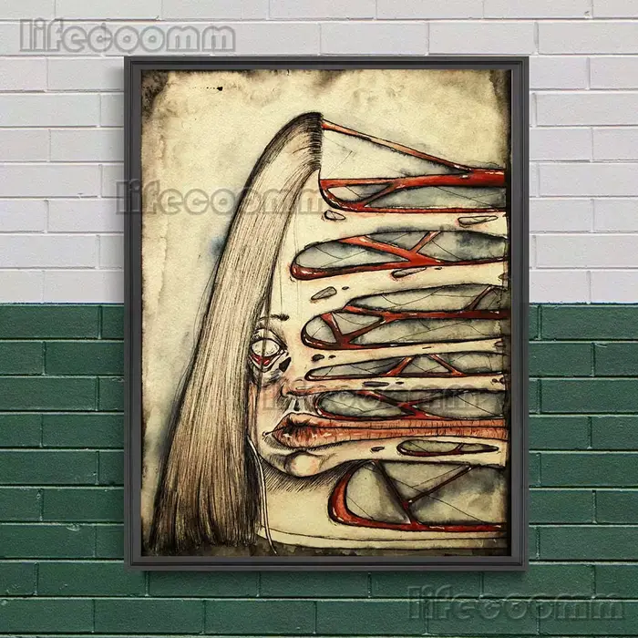 Toile d'art mural abstrait avec visage craquelé et effrayant