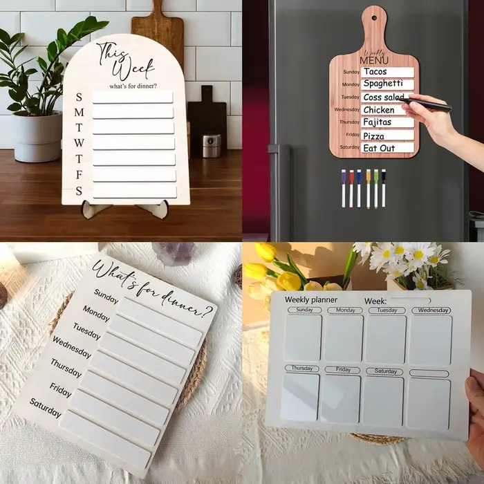 Tableau d'affichage de cuisine magnétique pour réfrigérateur, planificateur de repas en bois avec stylo, panneau de Menu alimentaire hebdomadaire, tableau de planification des aliments pour la maison