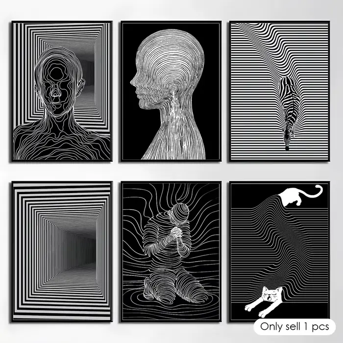 Affiche d'illusion d'optique noir et blanc