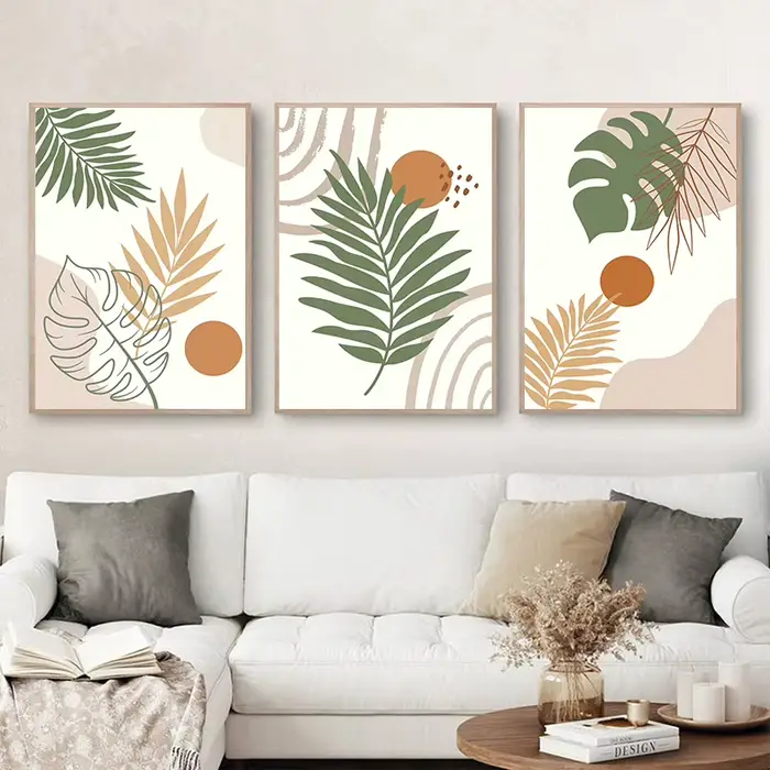 Peinture sur toile de feuilles de bohème orange
