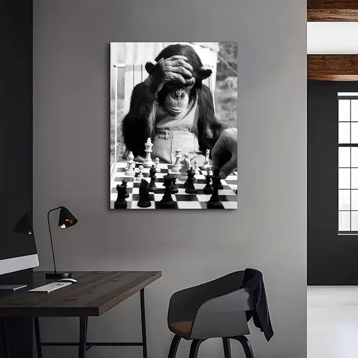 Classique Vintage Animal mur Art singe jouant des échecs HD toile imprimée affiche maison salon chambre peinture décorative