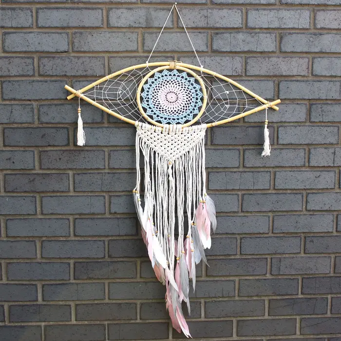 Protection Dream Cather - Lrg Macrame Eye Blue/ Whie/Pink