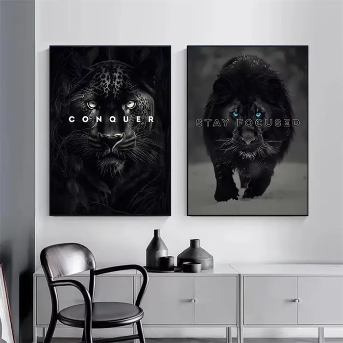 Affiches de motivation Lion panthère noire