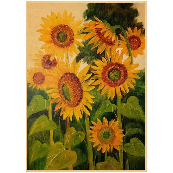 Affiches de peinture à l'huile tournesol, paysage de fleurs, papier Kraft, autocollants muraux, décor salle d'étude, Bar café, peintures murales