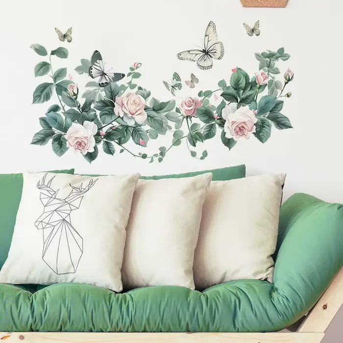 Autocollant mural de plantes vertes et de fleurs, décoration de fond de canapé pour salon, murale dé