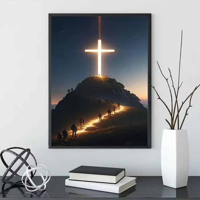 Toile d'art mural avec croix chrétienne moderne sur le dessus de la montagne