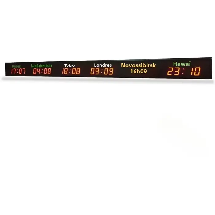 Horloge murale LED mondiale avec affichage de 6 fuseaux horaires, grand format, pour hôtels, entrepr