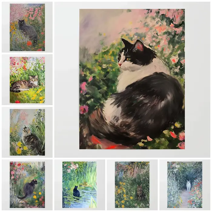 Affiches de jardin de Monet avec chat noir