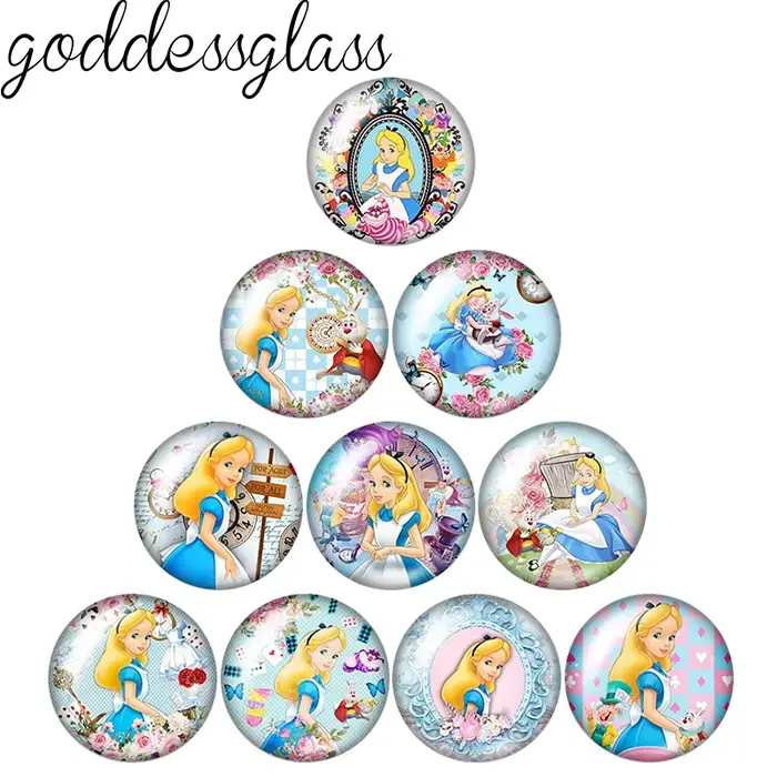 Cabochon en verre photo Alice au pays des merveilles, horloge miroir, lapin, chat, 12mm/18mm/20mm, d