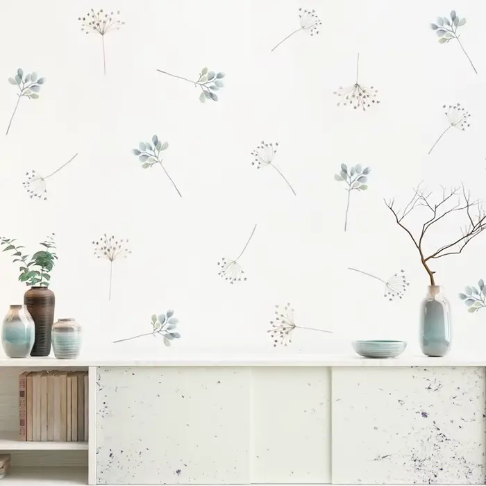 Dessin animé aquarelle plantes florales autocollant mural vinyle amovible bricolage décalcomanies