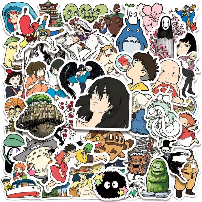 50 autocollants décoratifs imperméables sur le thème de l'anime japonais Studio Ghibli, style graffi