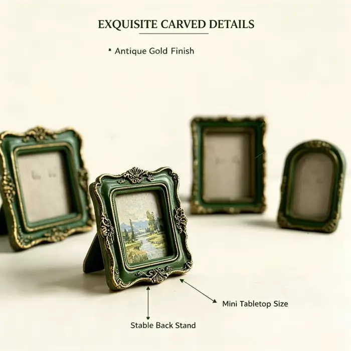Mini cadre photo vintage baroque, décoration murale ou de table, cadre photo en résine en relief, art européen, décoration de bijoux, accessoires photo