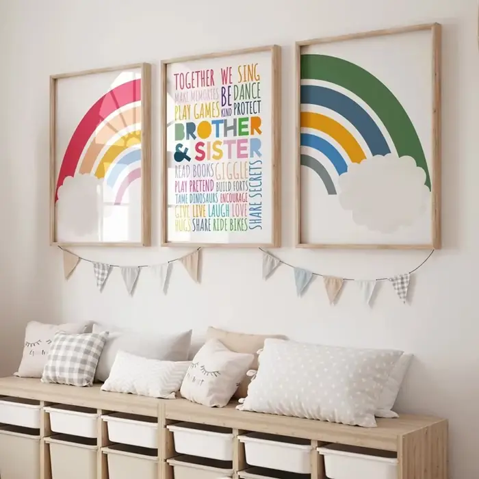 Dessin animé mignon enfant coloré arc-en-ciel citations pépinière mur Art toile peinture affiches pour enfants garçon fille salle de jeu décor à la maison