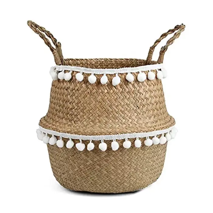 Paniers de rangement en bambou faits à la main, pliables, paille à linge, Patchwork, osier, rotin, j