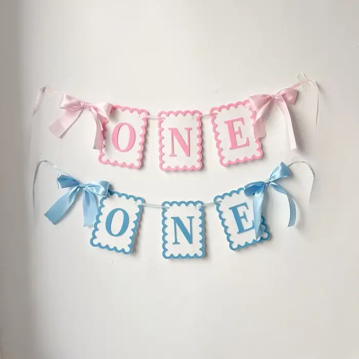 Rose bleu une lettre bannière fond décoration murale un an bébé 1er anniversaire fête faveur