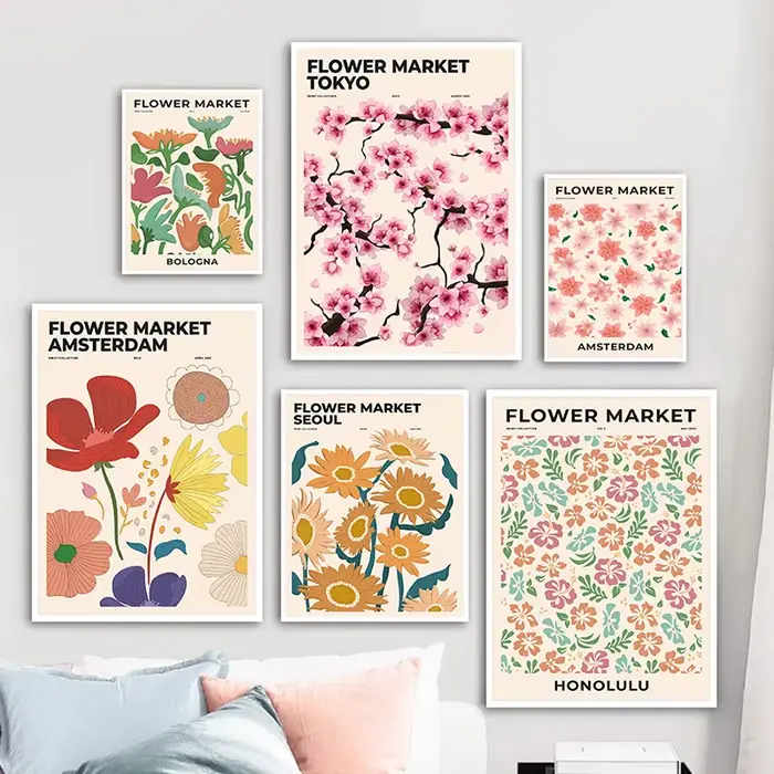 Marché aux fleurs Affiche Impression Abstraite Plante Mur Art Paris New York City Nom Toile Peinture Salon Décoration