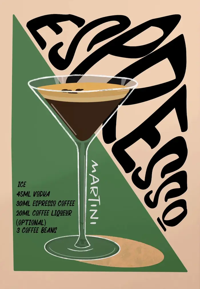 Affiche d'art de café de Cocktail Vintage scandinave, Funky classique, alcool, boisson au café, toil