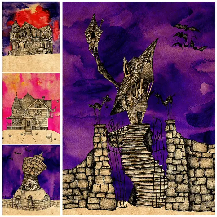 Toile d'art mural Vintage de maison de sorcière d'amour