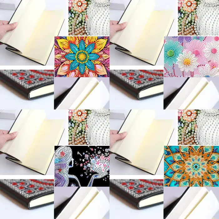 Mosaïque de peinture au diamant pour femmes adultes, cristal peint, motif floral en or, cuir, journal intime, carnet de croquis
