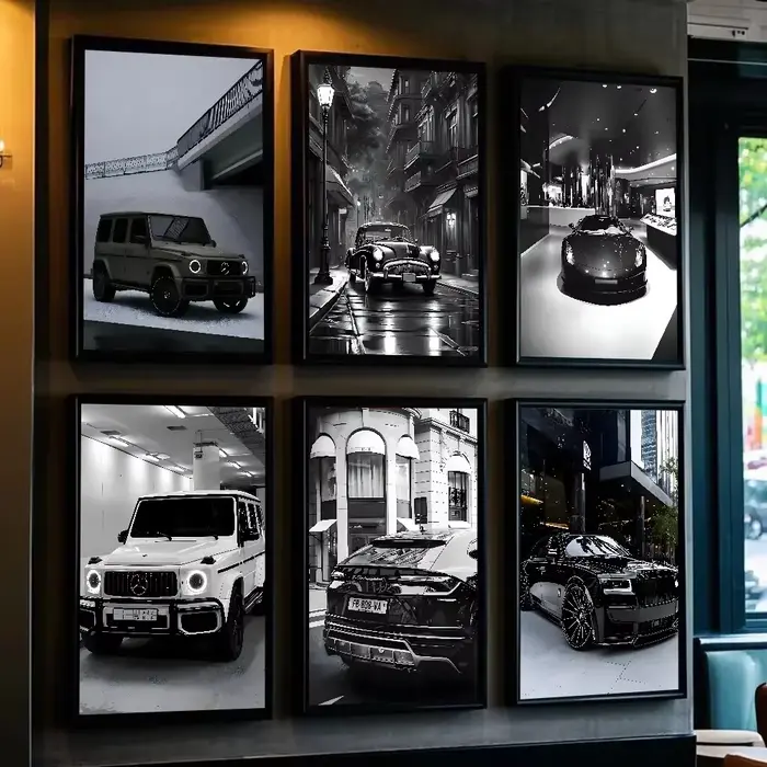 Toile imprimée d'art de voiture de luxe noir et blanc