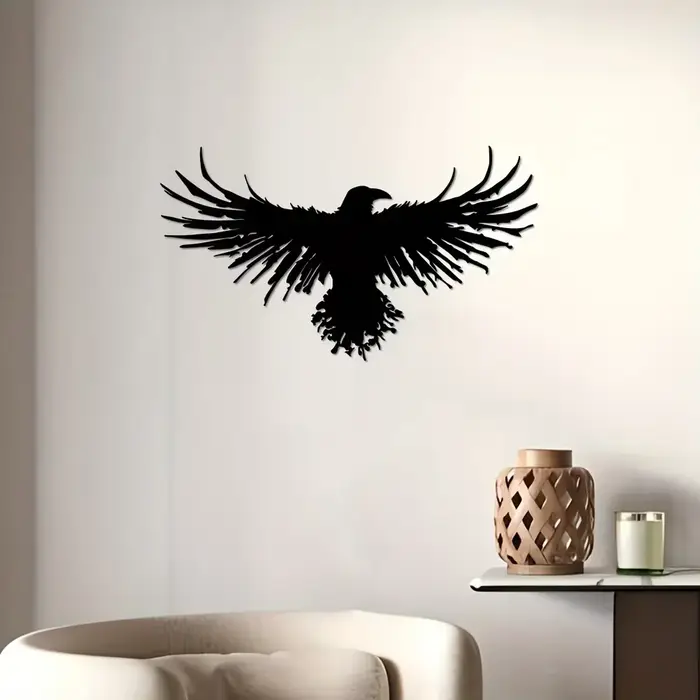 Décoration murale corbeau en métal noir unique