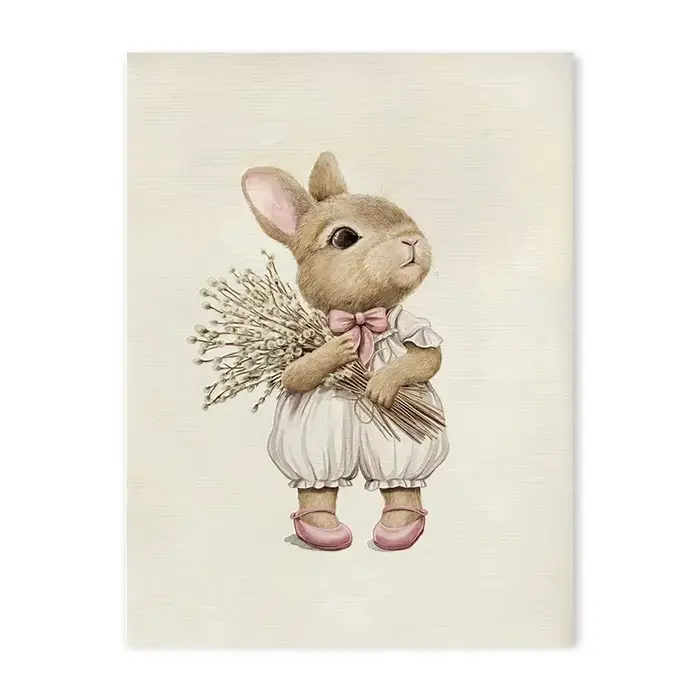 Affiche murale d'art de galerie de pépinière rose, Vintage, chambre d'enfants, lapin cygne, peinture
