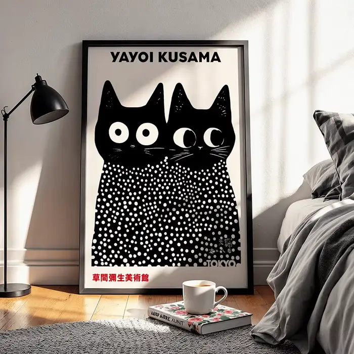 Yayoi Kusama – peinture sur toile de chat noir