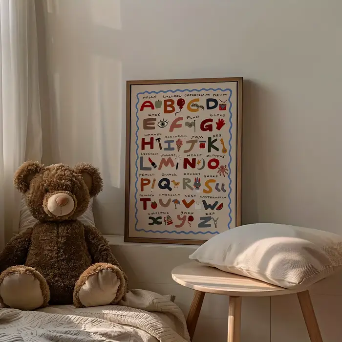 Affiche imprimée sur toile de l'alphabet de dessin animé