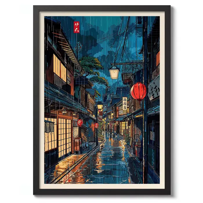 Affiche murale en toile avec scène de rue de la ville d'Anime Tokyo Teahouse pour un décor moderne